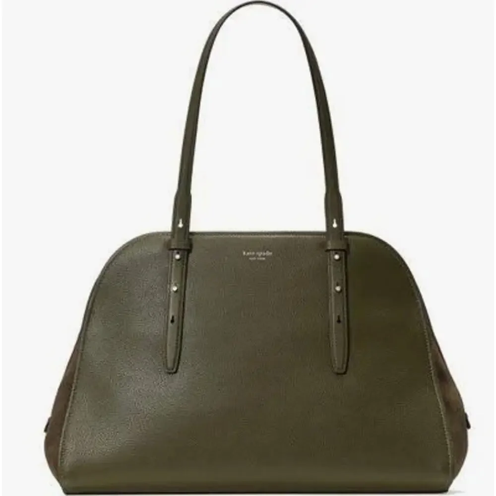 Kate Spade New York Do It All Pebble Leather Suede Carryall Tote Seaweed Green